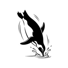 A silhouette of a penguin in diving pose. Isolated penguin tattoo design.