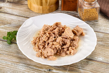 Canned tuna fish in the bowl