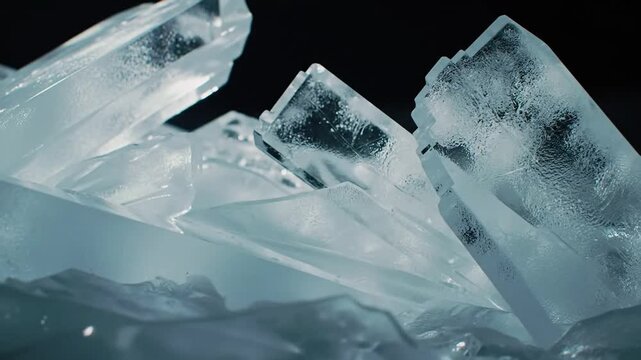 Crystalline Geometry: A striking close-up reveals the mesmerizing beauty of geometric ice formations, a testament to the power and artistry of nature's raw, frozen elegance.