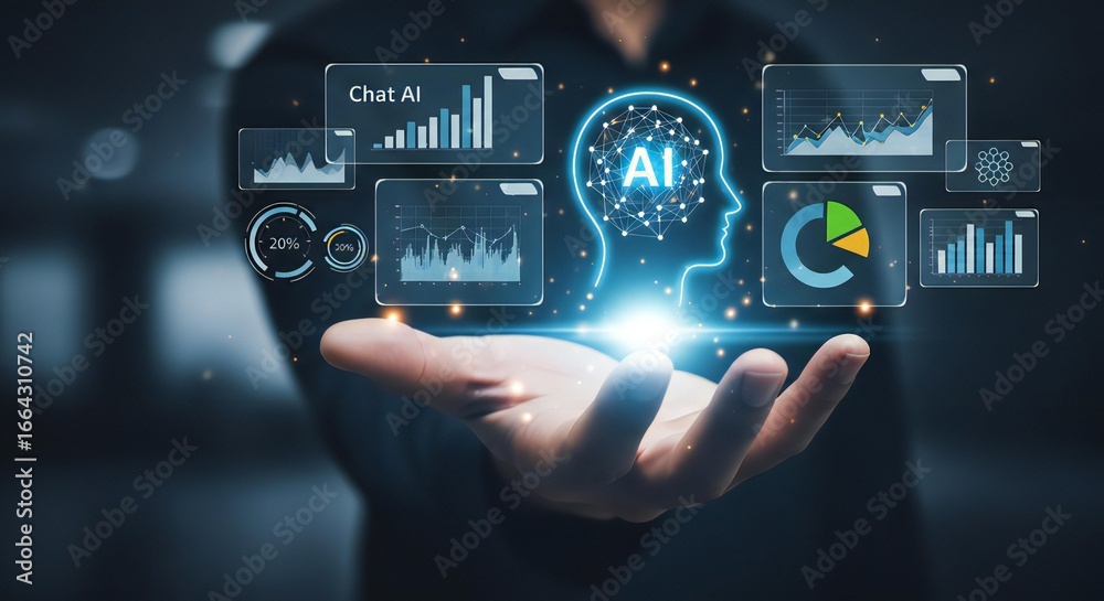 Wall mural unlock future insights with dynamic ai intelligence and data analytics presented on a futuristic int