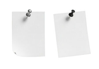 Two blank paper notes with push pins isolated PNG with Transparent Background