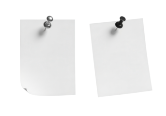 Two blank paper notes with push pins isolated PNG with Transparent Background