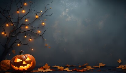Halloween background featuring pumpkins and light decoration.