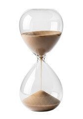Sand flowing in clear hourglass isolated PNG with Transparent Background