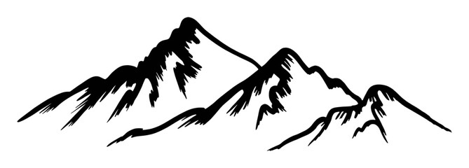 Stylized Black and White Silhouette of Jagged Mountain Peaks