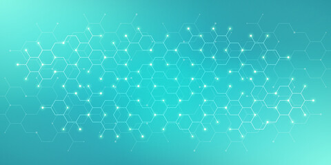 Genetic engineering and molecular structure, hexagon DNA network, science chemical and biotechnology concept, innovation technology, healthcare, and medicine design