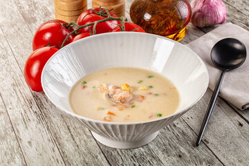 Salmon white soup with salmon