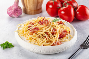 Italian pasta spaghetti with bacon