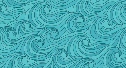 Abstract seamless pattern of swirling turquoise ocean waves, perfect for backgrounds and design projects