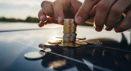 Coins stacked on solar panel (1)