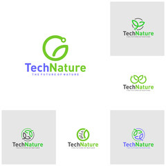 Set of Creative Nature Tech Logo Design Concepts. Bio Tech Logo Template Vector
