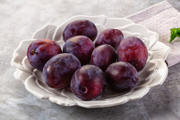 Ripe sweet fresh juicy plums