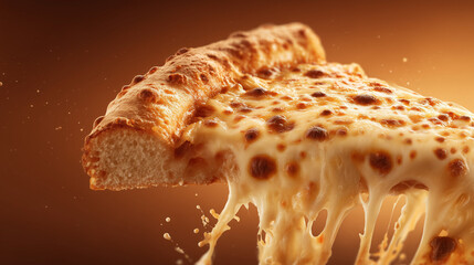 National Cheese Pizza Day, close-up of golden cheese stretching from a slice