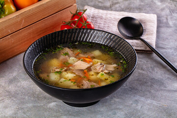 Chicken homemade soup with potato