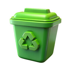 Glossy 3D Plastic Recycling Bin Icon with Green Color and Recycle Symbol Isolated for Waste Management, Eco, and Sustainability Design