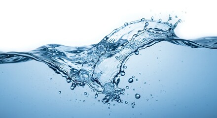 Clear blue water midsplash showing droplets and the surface line against a bright background