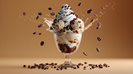 National Coffee Ice Cream Day, ice cream sundae with coffee ice cream, whipped cream, and chocolate shavings