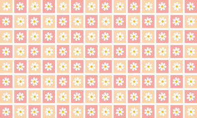 Daisy floral pattern seamless checker. Texture vector background. Printable for wallpaper, scrapbook, cover book, diary, table cloth, wrapping paper.