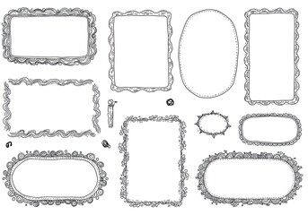 Hand-drawn doodle frames and borders create a charming vintage aesthetic perfect for invitations, social media posts, and elegant design projects with a unique touch