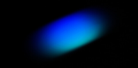 Abstract oval shape with blue and turquoise and cyan gradient. Blurred light, leak flare, glare. Light Streak on Dark black Background. Camera movement effect. Minimal futuristic digital design. 