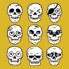 Doodle skull head hand drawn illustration