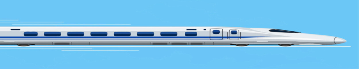 A sleek, white high-speed train on a light blue background.
