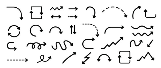 Set of arrows in various shapes and directions