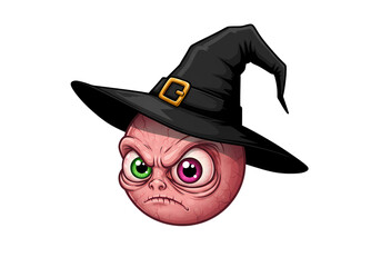 Cartoon Witch Head with Mismatched Eyes isolated on transparent background