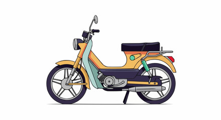A yellow and blue vintage moped illustration with a classic design and retro style.