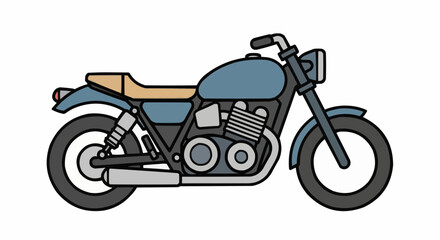 Obraz premium Illustration of a classic blue motorcycle with a tan seat and black wheels.