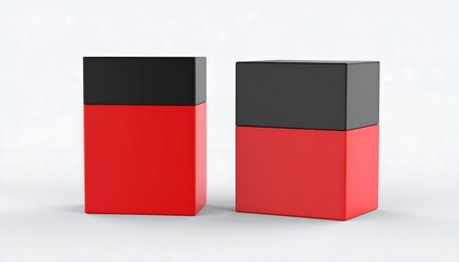 Two vibrant red and black rectangular boxes are displayed against a bright background, highlighting their contrasting colors and simple design.