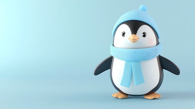 Cute penguin wearing winter hat and scarf