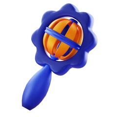 3D Render 3D blue badge icon encircling a globe, ideal for awards, global initiatives, and branding, digital marketing, and UI design.