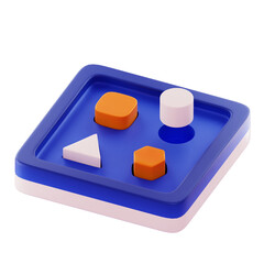 3D Render Isometric 3D tray with geometric blocks, suitable for educational apps and marketing visuals.