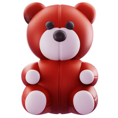 3D Render 3D Illustration, character, icon red teddy bear. Mascot branding and product promos for kids, toys, and retailers.