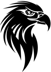 Obraz premium A majestic and powerful black eagle head in a bold tribal art style, embodying the concept of focused vision and strength