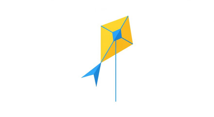 Yellow and blue kite flying high summer fun outdoor activity childhood toy wind soaring kite design graphic art