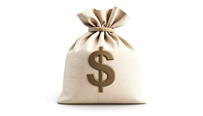A beige canvas money bag with a gold dollar sign (1)