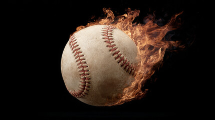 a burning white baseball against a black background