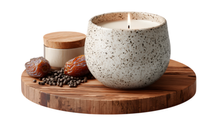 Date & Spice Scented Candle Still Life, isolated on transparent background