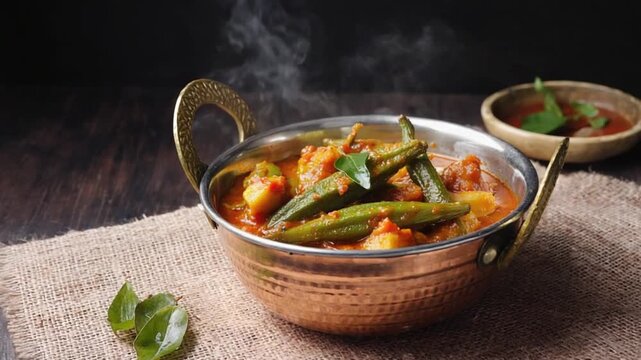 bhindi masala indian recipe on a warm background orbit video