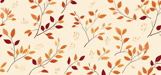 a flat vector background with an autumn theme, featuring hand-drawn leaves in various shades of brown and yellow against a soft cream backdrop.