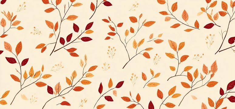 a flat vector background with an autumn theme, featuring hand-drawn leaves in various shades of brown and yellow against a soft cream backdrop. 