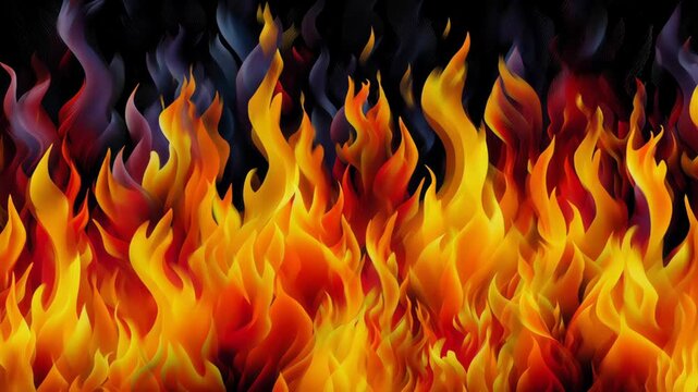 Dynamic Flames With Vibrant Orange and Yellow Hues Against A Smoky Black Backdrop