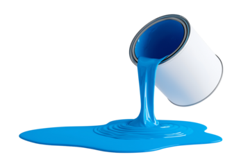 Vibrant Blue Paint Spilling from a White Can