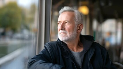 Outdoor setting with a thoughtful senior man gazing into the distance with calm reflections representing wisdom, contemplation, serenity, experience, mindfulness, peace - Powered by Adobe