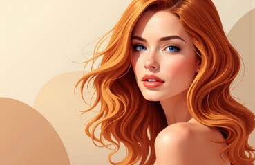 Fototapeta premium Woman with long, flowing red hair and blue eyes looking at the camera