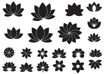 Discover a stunning collection of elegant black lotus flower silhouettes and floral designs, perfect for creating serene and beautiful branding, yoga studios, or spa visuals.