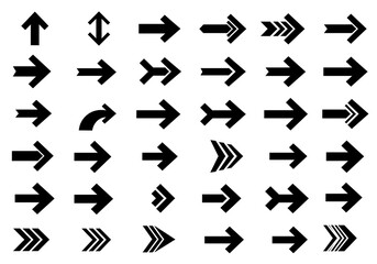 Diverse collection of black directional arrow icons offering clear guidance and forward momentum for any project