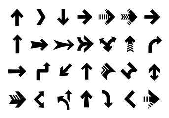 Discover a versatile collection of modern black arrows, offering direction, progress, and navigation for dynamic digital and print designs, instantly enhancing any project's clarity and visual flow.